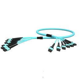 Buy OEM ODM OM3 12 Core PVC Fiber Optic Cable MPO To MPO Male Aqua Fan Out online manufacture