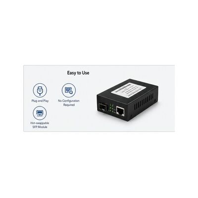 Buy Industrial Gigabit SFP Media Converter with Dual DC 12-48V Redundant Power, IP40 Protection, and -40°C to 85°C Operating Temperature online manufacture