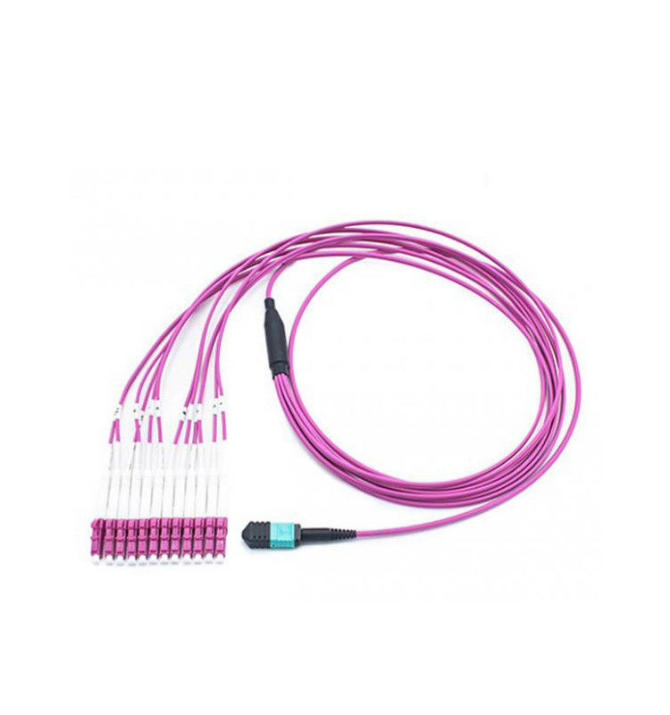 LC MTP / MPO OM4 50 / 125 Magenta 12 Core Multimode Fiber Optic Cable LSZH Material