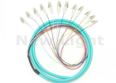 Green LC OM3 Fiber Patch Cord , 1.5M Length 12 Core Multimode Fiber Optic Cable