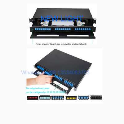 24 Port 1U Black Standard Size Fiber Optic Patch Panel with Slide-Out Drawer Enclosure